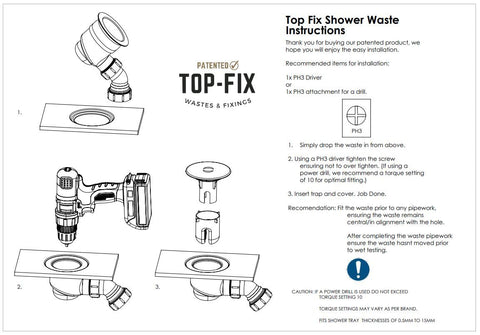 TOP-FIX Easy Fit Shower Tray Waste 90mm with Elbow - Chrome - SHW-TOP-01-CH (PDT-000598)