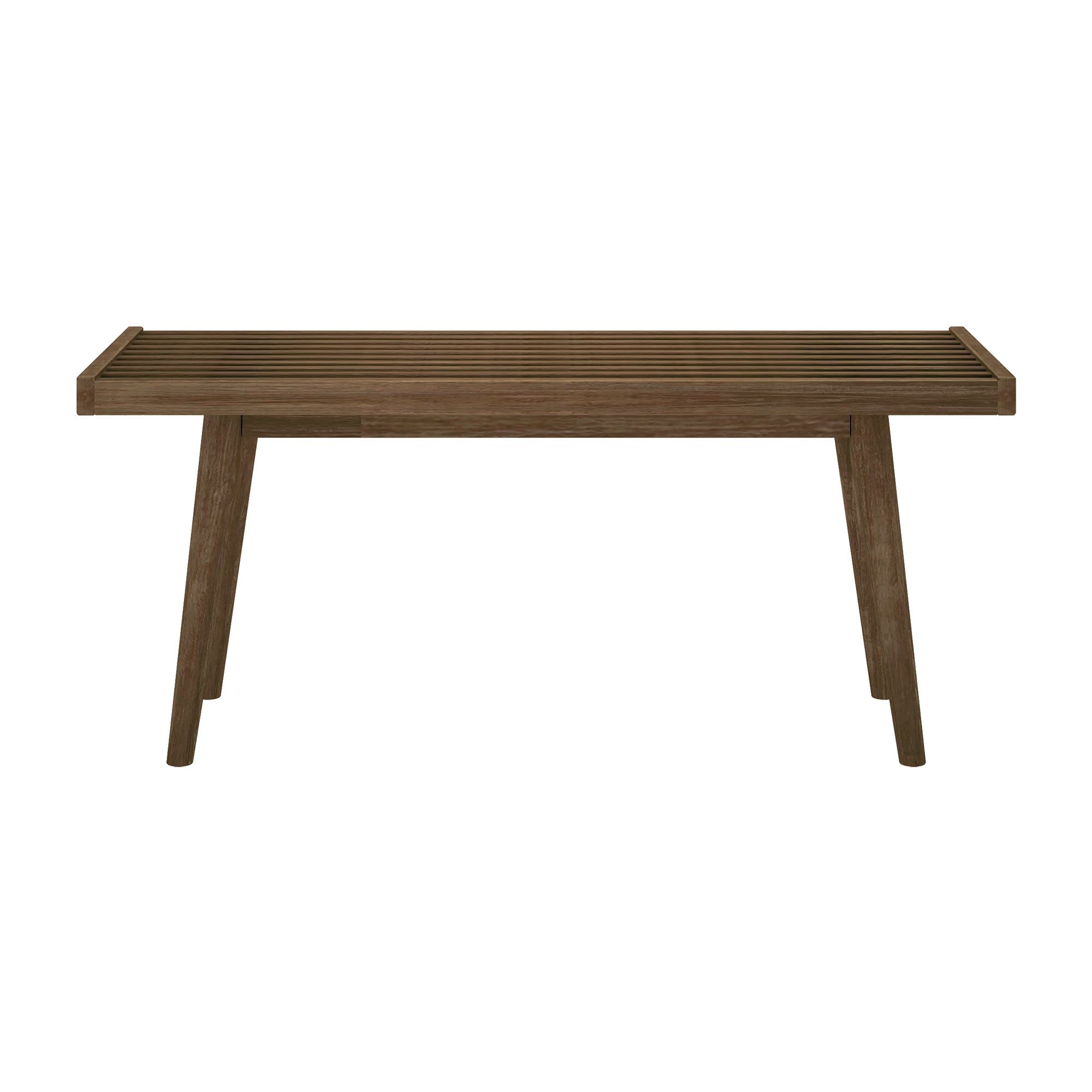 Maxwood Furniture Plank plus Beam Mid-Century Single Wood Entryway Bench, Walnut, 41.25 Inch