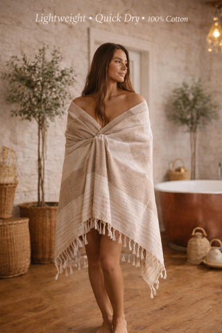WEFLORIA Turkish Peshtemal Towel – Lightweight Quick Dry Beach & Spa Towel, Oversized Cotton Hammam Towel with Tassels – Travel, Pool, Bath, Sauna