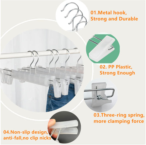 Lamitocs Pack of 10 Clothes Hangers with Strong Non-Slip Adjustable Clips Hooks, Space-Saving Trouser Hangers for Hanging Trousers, Socks, Skirts