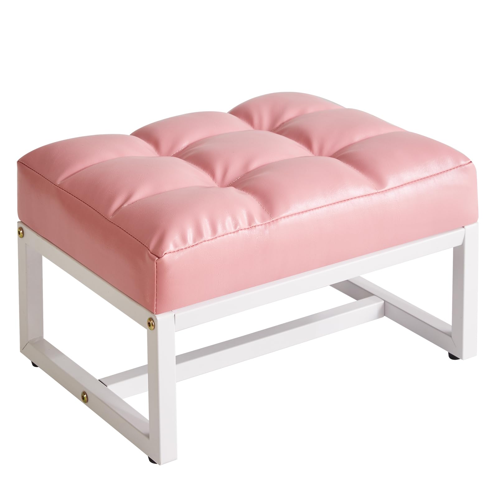 Aibiju Small Footstool, Rectangle Ottoman with Faux Leather Padded Seat, Change Shoes Stool