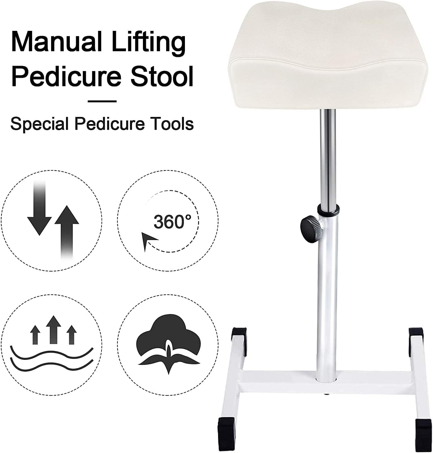 EBANKU Pedicure Foot Rest Stand Stool Salon Spa Beauty Footrest Home Pedicures Adjustable Seat Height Technician Nail Equipment (White)