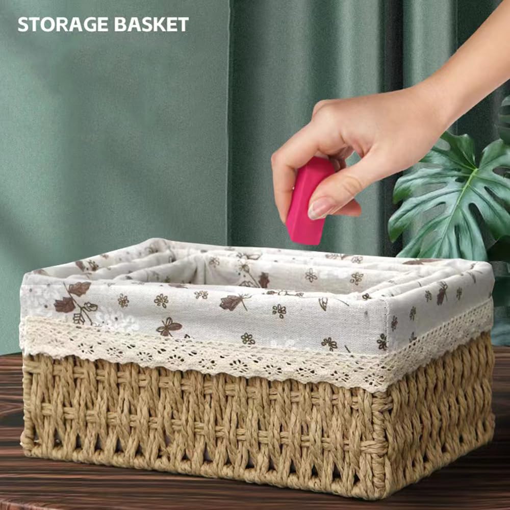 BEVKAF Seagrass Set of 3 Rectangular Storage Baskets (Pear Blossom Style)