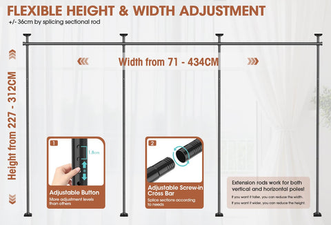 WELDUN Room Divider Curtain Rods, No Drill Damage Free Standing Curtain Rod