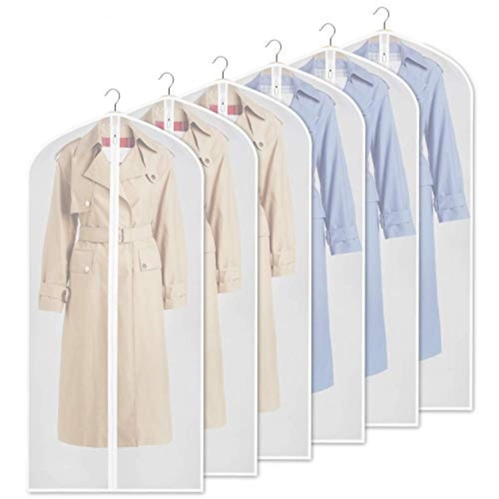Yibak Garment Covers Bag (6 PCS), 60inch Suit Bag for Storage Cloth Cover Anti-Moth Protector Washable Clear Reuse Full Zipper Garment Bags for Long