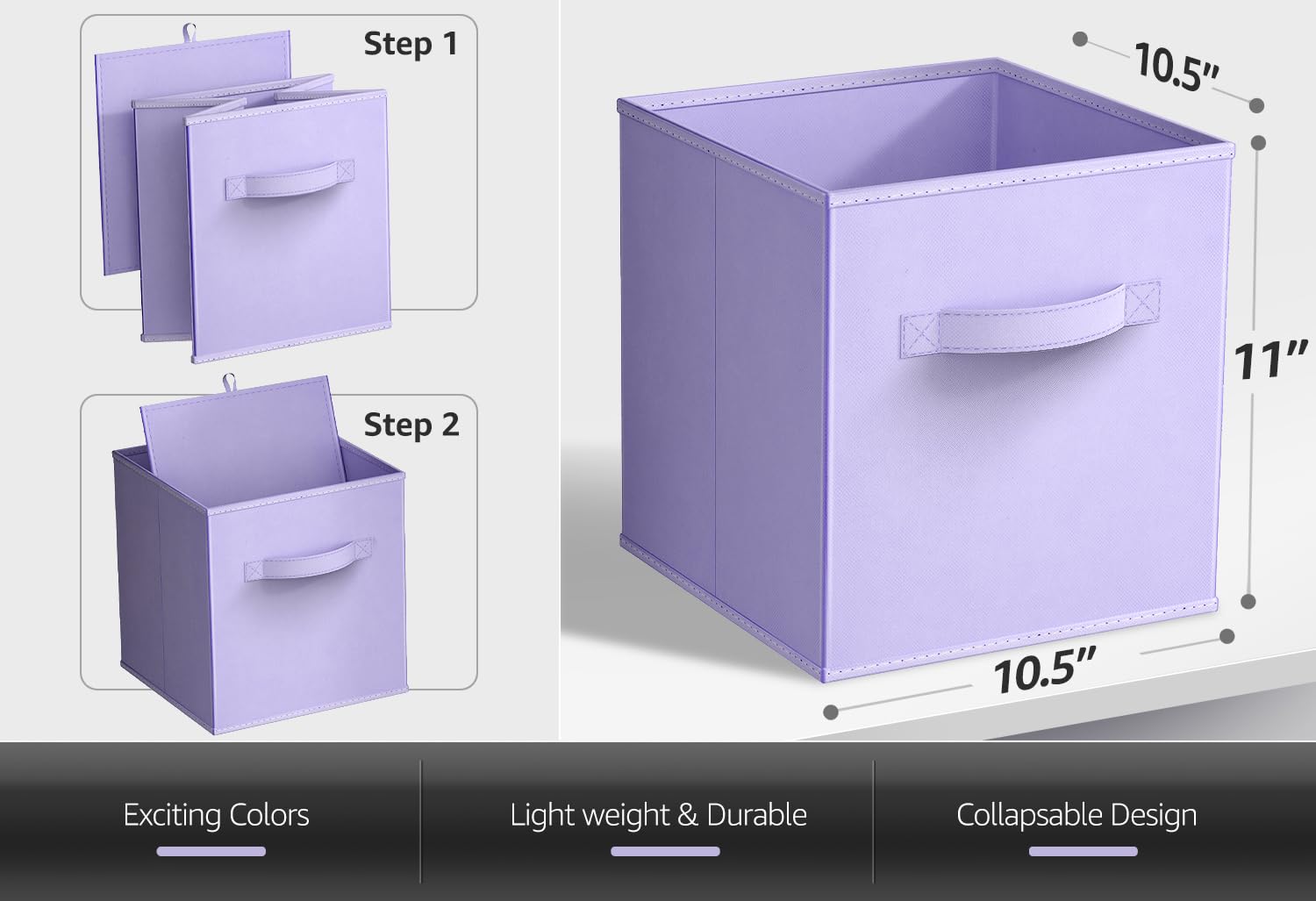 Sorbus 11 Inch Fabric Storage Cubes - Sturdy Collapsible Bins with Handle - 6 Foldable Baskets for Organizing Clothes, Toys, Books
