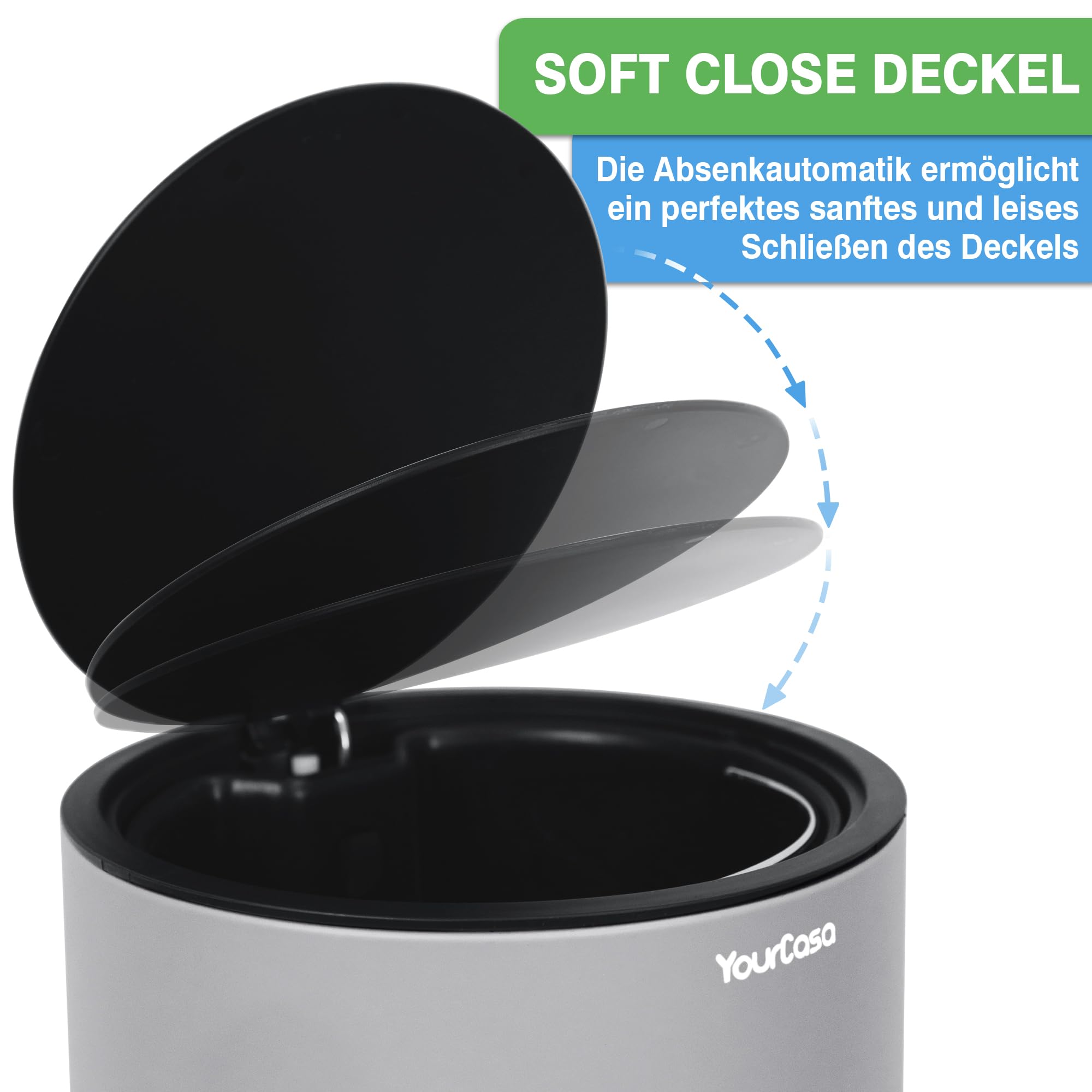 YourCasa® Bathroom Bin [5L] - Elegant Design - Small Bathroom Bin - Cosmetic Bin - Bathroom Bin with Lid and Soft Close - Waste Bin Bathroom Toilet