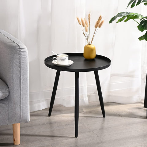 H JINHUI 45cm Metal Side Table for Living Room, Round Sofa End Coffee Table, Modern Simple Metal Frame Snack Table