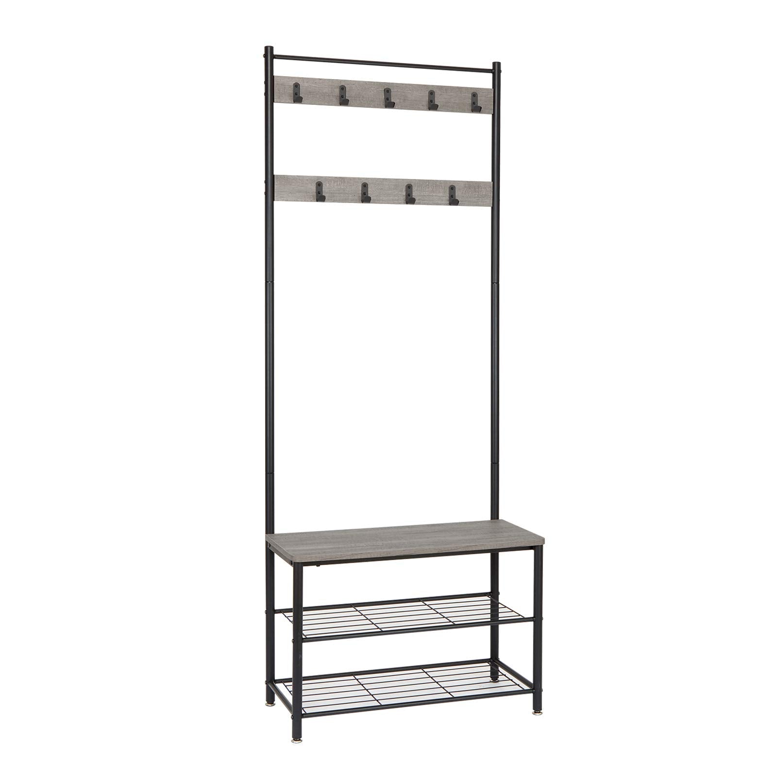 Mondeer Coat Rack Stand, Shoe Rack, Coat Rack Stand, Clothes Rack, Shoe Storage Bench with 9 Hooks, Metal Hall Tree, Metal Frame for Bedroom, Living