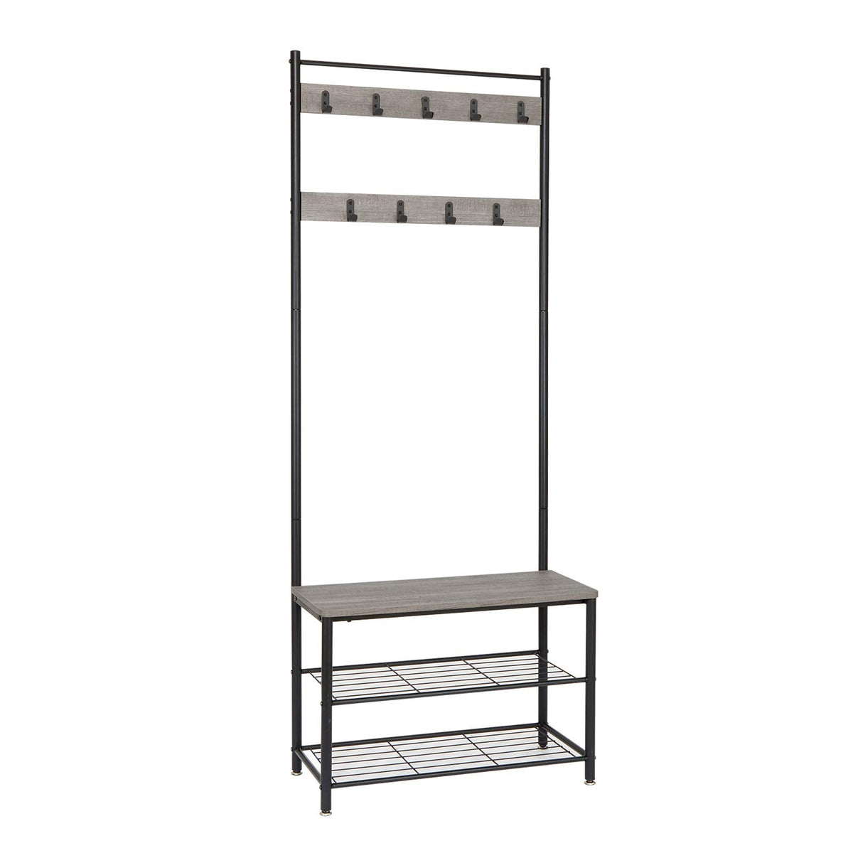 Mondeer Coat Rack Stand, Shoe Rack, Coat Rack Stand, Clothes Rack, Shoe Storage Bench with 9 Hooks, Metal Hall Tree, Metal Frame for Bedroom, Living
