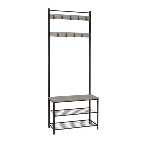 Mondeer Coat Rack Stand, Shoe Rack, Coat Rack Stand, Clothes Rack, Shoe Storage Bench with 9 Hooks, Metal Hall Tree, Metal Frame for Bedroom, Living