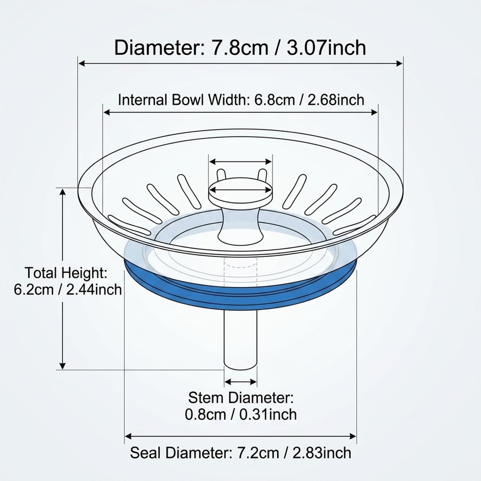 Alrens 78mm Sink Strainer Plug, 304 Stainless Steel Kitchen Sink Drain
