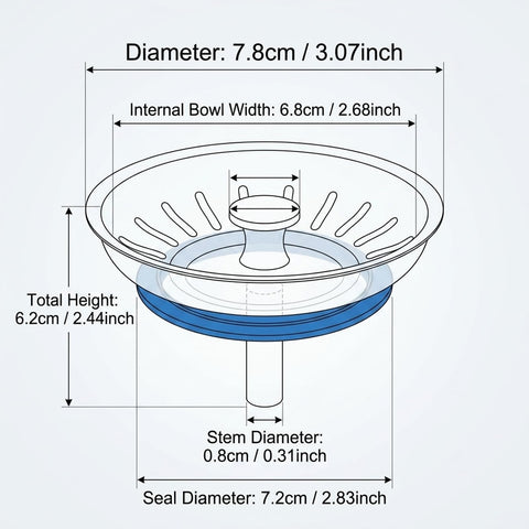 Alrens 78mm Sink Strainer Plug, 304 Stainless Steel Kitchen Sink Drain