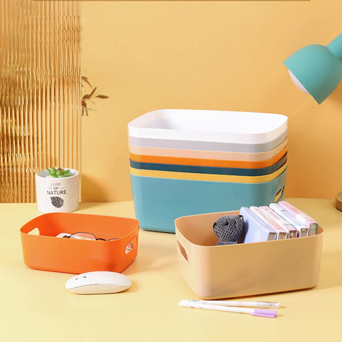 Mofeisor 6 Packs Plastic Storage Baskets with Handles, Cupboard Storage Boxes for Bathroom, Office, Kitchen Organiser Storage Box, White
