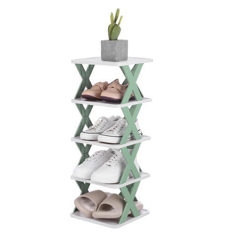 sourcing map 5-Tier Plastic Shoe Rack, Vertical Shoe Rack Stackable Storage Organizer Folding Space-Saving Narrow Slot Shelf for Closet Livingroom