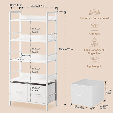 Aibiju Shelf Bookcase, 5 Tier Bookshelves With 2 Fabric Cloth Drawers, Free Standing Storage Shelving Unit for Bedroom, Living Room and Office