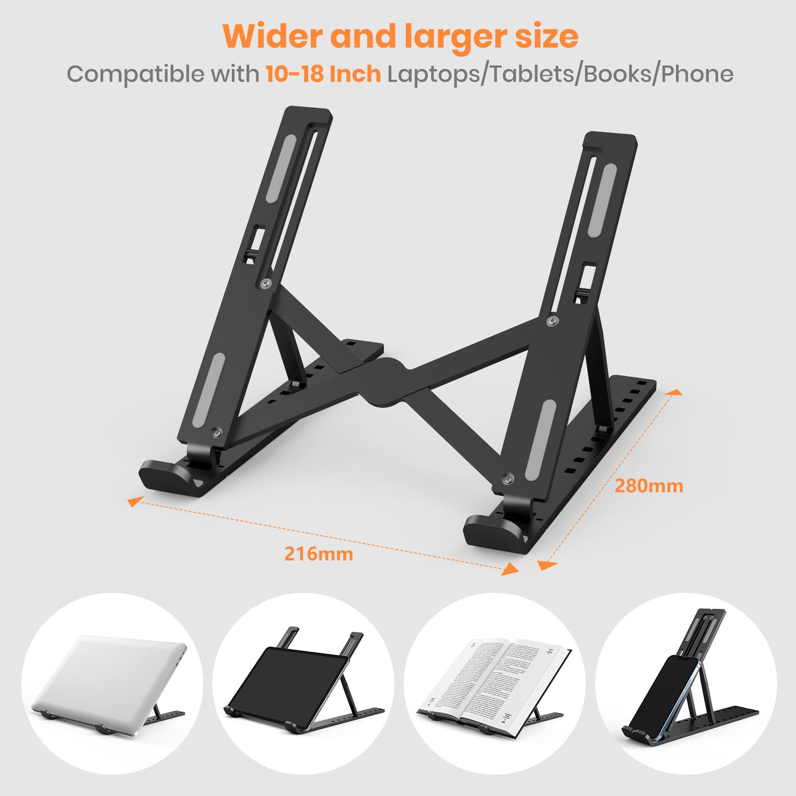 Portable Laptop Stand,10 Levels Height Adjustable Laptop Holder,Lightweight ABS+Silicone Foldable Laptops Riser,Notebook Cooling Stand PC Riser for
