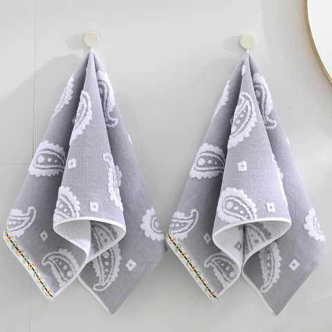 sense gnosis Grey Hand Towel Set of 2 Super Soft 100% Cotton Absorbent Paisley Pattren Jacquard Double-Faced Bath Hand Towels for Bathroom Home