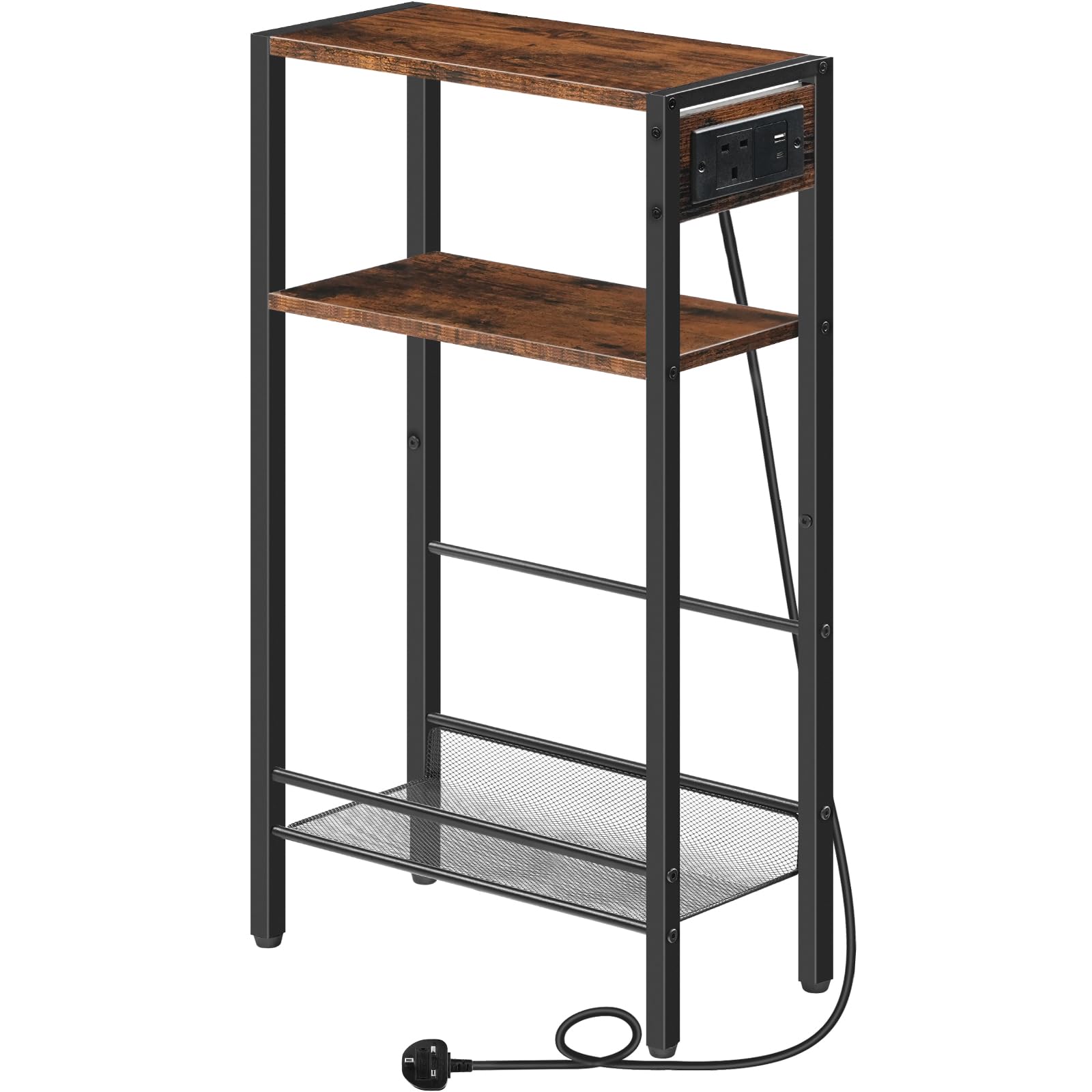 HOOBRO 3-Tier Console Table with Charging Station (1AC, 1USB, 1Type-C), Hallway Table with Adjustable Shelf