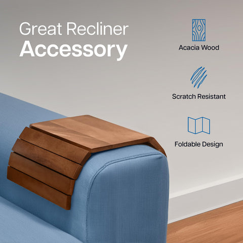 WINSOME Foldable Sofa Arm Tray | Wooden Armrest Tray 37.5 X 25 X 1cm | Water & Scratch Resistant Armchair Tray | Sofa Armrest Organiser for Drinks