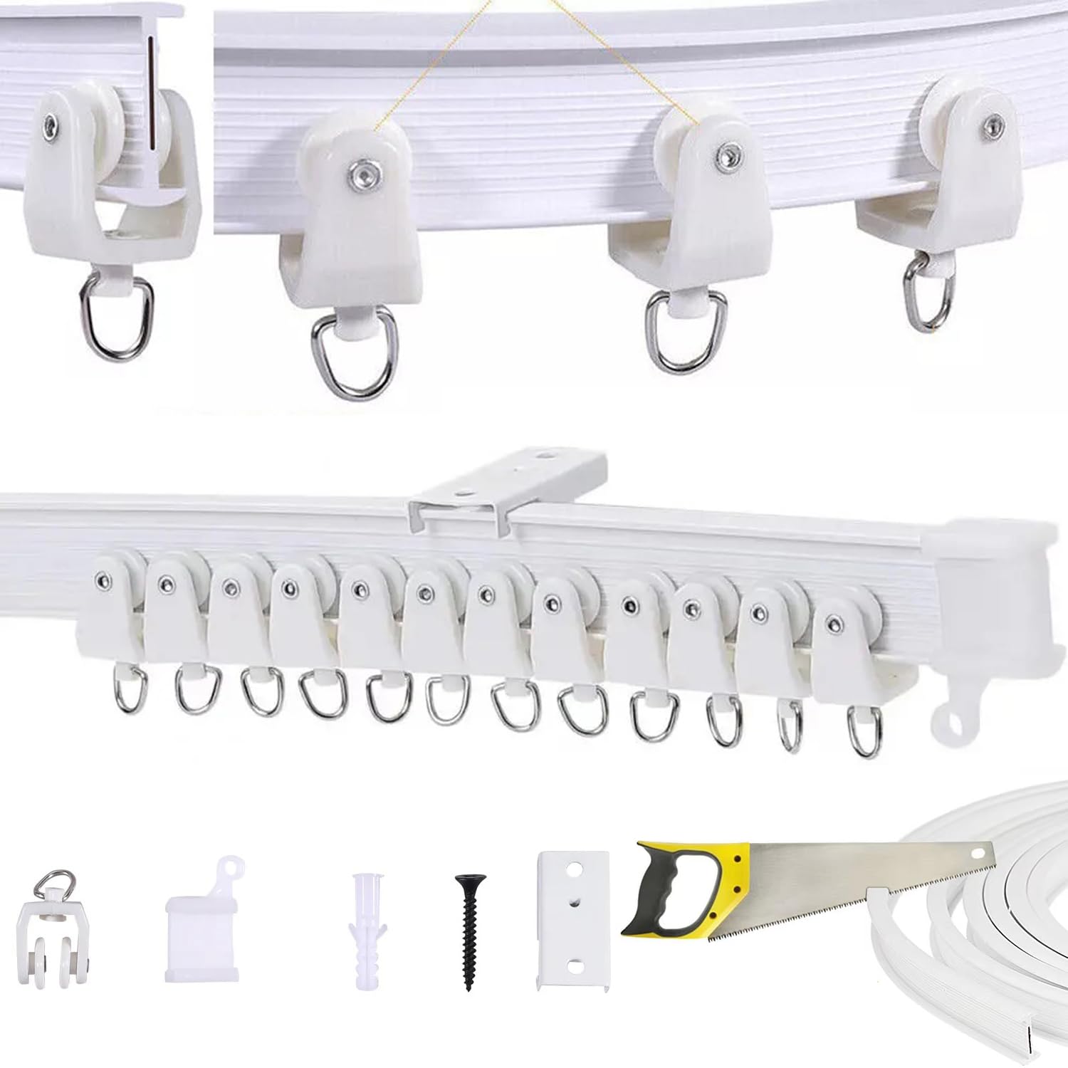 Bendable Plastic Metal Alloy Rod Flexible Window Curtain Track Poles Ceiling Mounting (100cm Ceiling Mount)