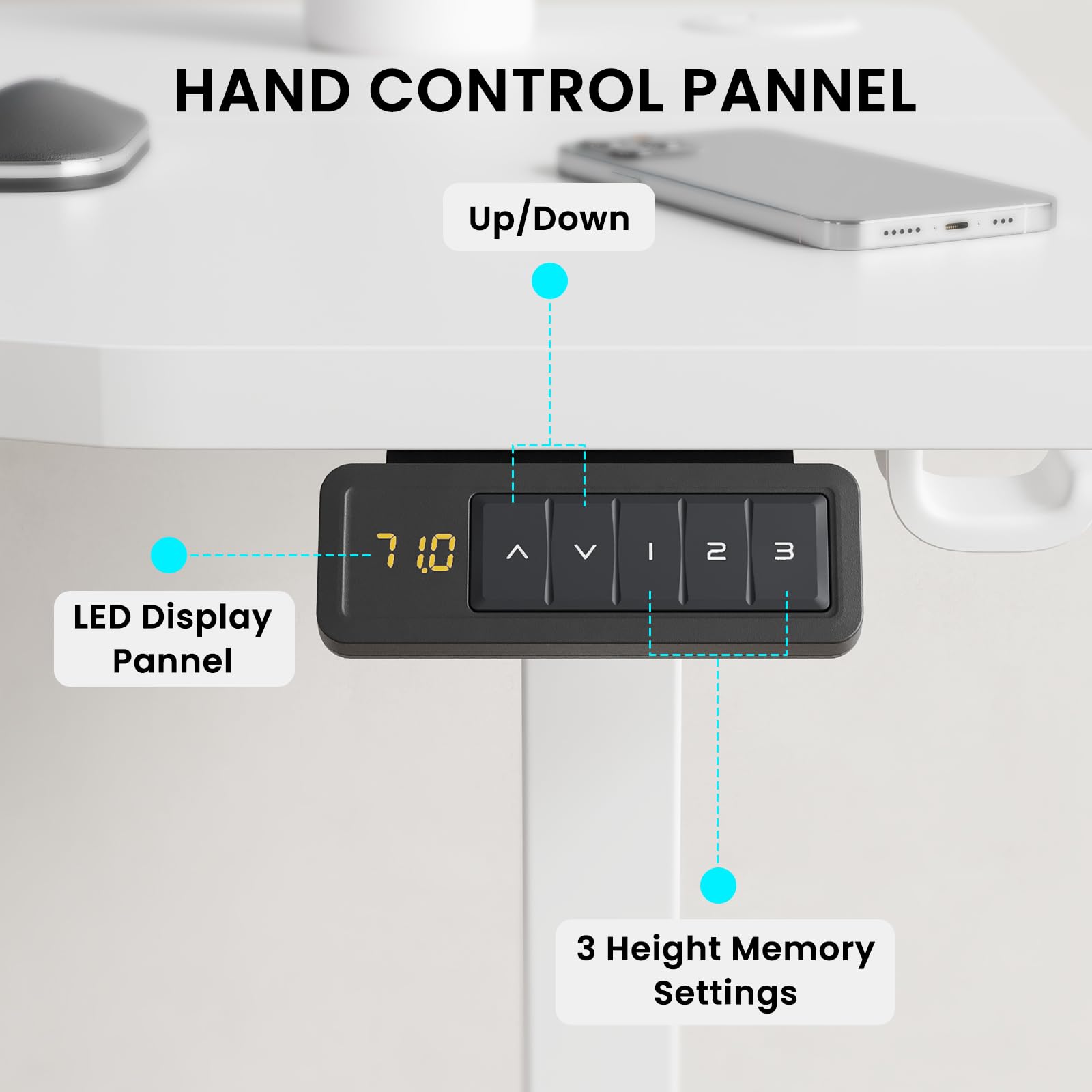 Farini U-Shaped Ergonomic Electric Standing Desk, 140x60cm, Height Adjustable Sit to Stand Desk with Memory Keypad & Headphone Hook for Home and