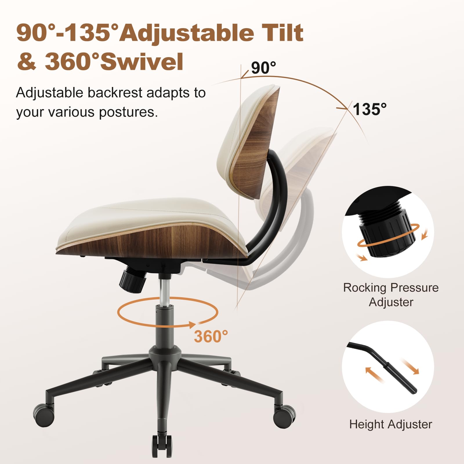 BERYTH Office Chair Comfy Small Ergonomic Office Chair with Wheels Desk Chair Modern Swivel With Adjustable Height Capacity up to 136 kg Study