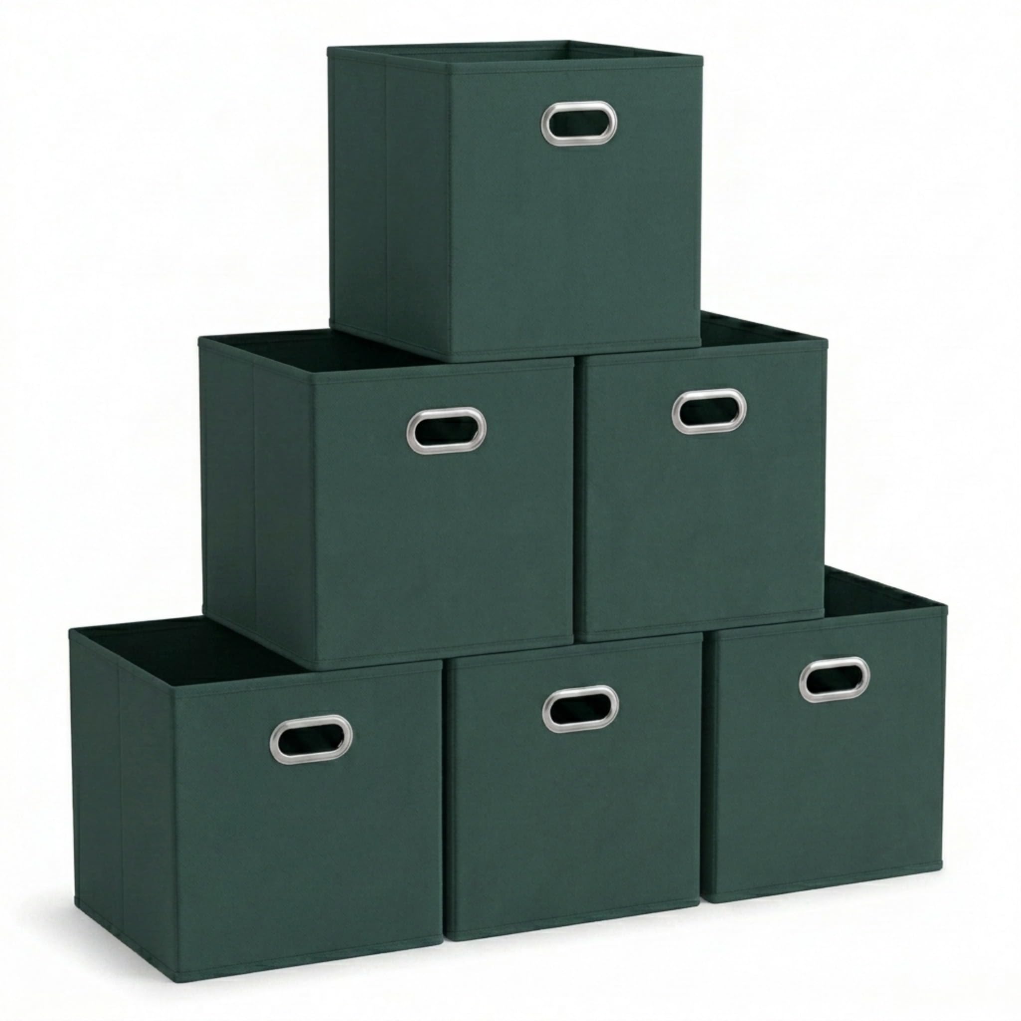 Household Essentials Fabric Storage Cube Bins, 6 Piece Set, Strong Poly-Woven Fabric, Chipboard Sides, Grommet Front Handle, Stackable and Foldable