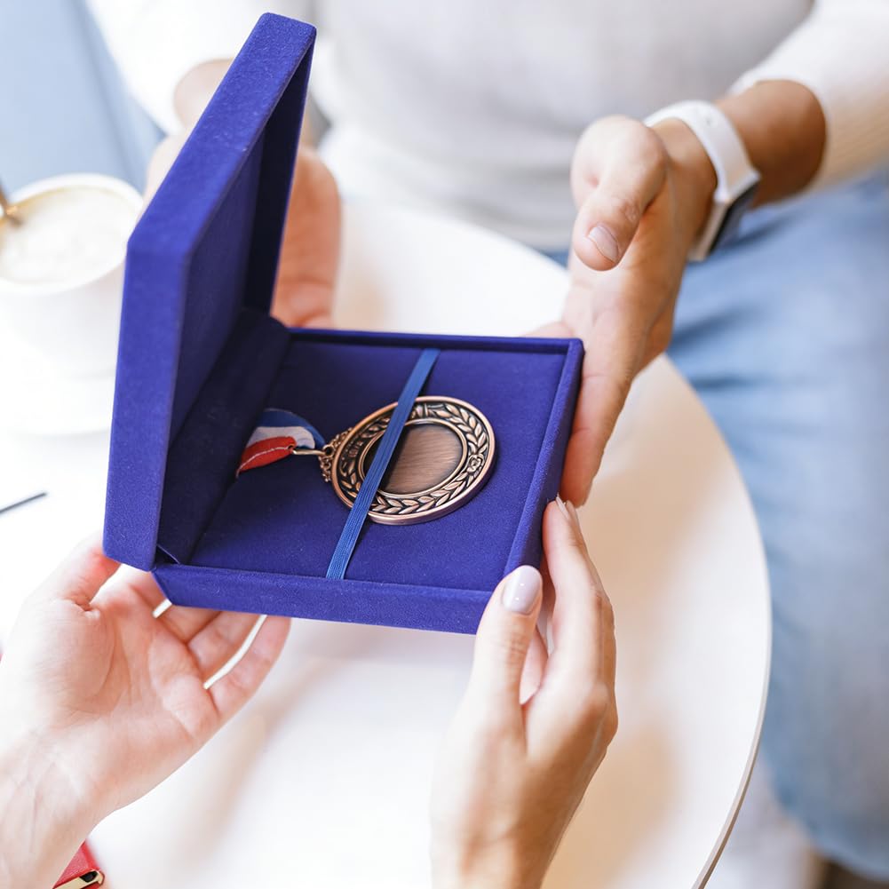 CREATCABIN Single Medal Display Storage Box Medal Display Case Velvet Medals Gift Box Rectangle Award Badge Organizer Boxes for Runners Sports