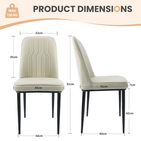 Durrafy Dining Chairs Set of 2 - Off-White Upholstered High Back Kitchen chair with Non-Slip Metal Legs