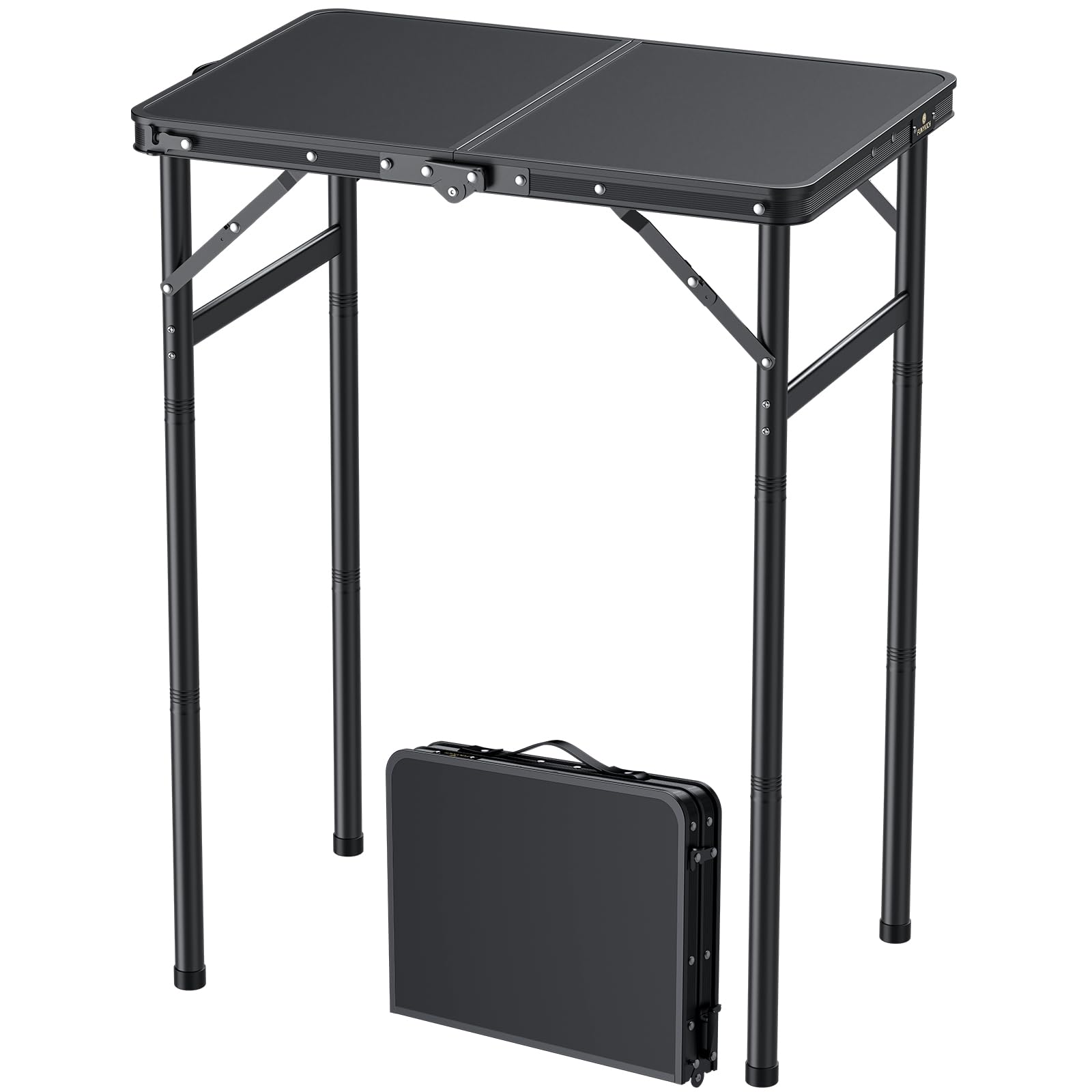 FUNYKICH Small Folding Table 2ft (60x40 cm), Max 75cm Tall Camping Tables 3 Height Adjustable