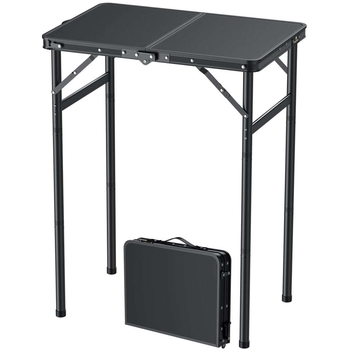FUNYKICH Small Folding Table 2ft (60x40 cm), Max 75cm Tall Camping Tables 3 Height Adjustable