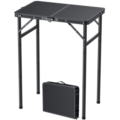 FUNYKICH Small Folding Table 2ft (60x40 cm), Max 75cm Tall Camping Tables 3 Height Adjustable