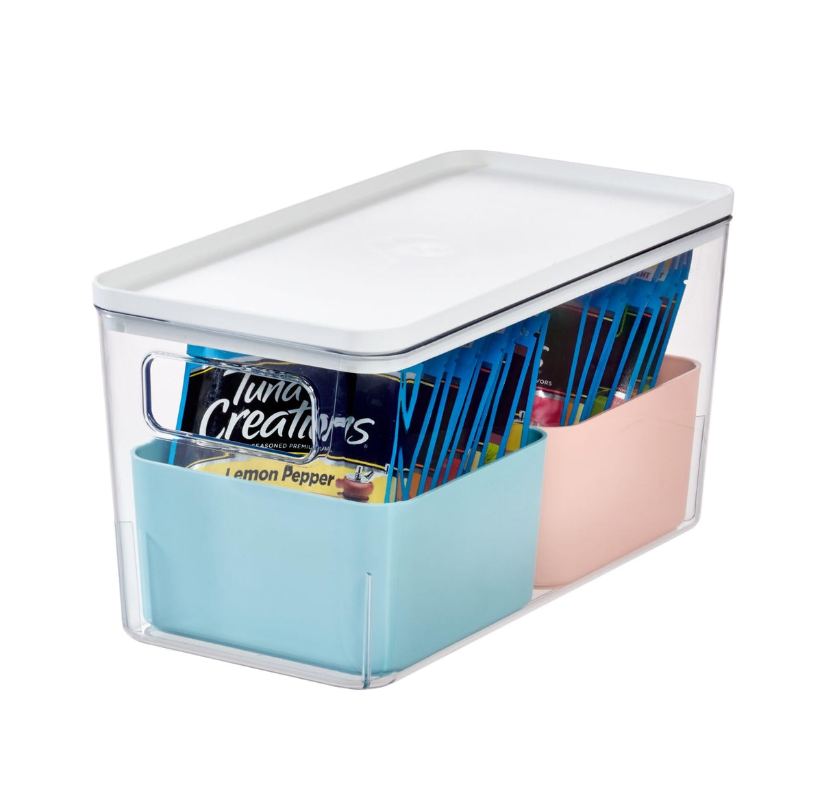 iDesign Storage Box with 2 Dividers, Storage Box with Lid, Versatile Kitchen Storage or Bathroom Organiser, Made of Recycled Plastic, Multicoloured
