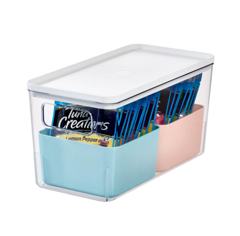 iDesign Storage Box with 2 Dividers, Storage Box with Lid, Versatile Kitchen Storage or Bathroom Organiser, Made of Recycled Plastic, Multicoloured