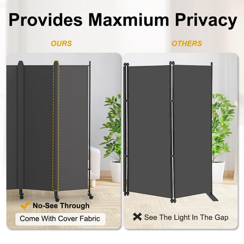 HIDODO 4 Panel Room Divider Folding Privacy Screen, Freestanding Room Partition with Lockable Wheels, Portable Wall Divider for Room Separation