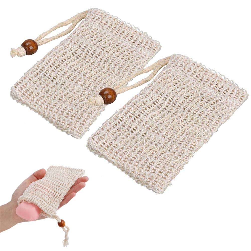 Desenda 2 PCS Natural Safe and Durable Sisal Fiber Soap Bags, Soap Holders Shampoo Bars Saver Pouches for Foaming and Drying Soap Shower Bath