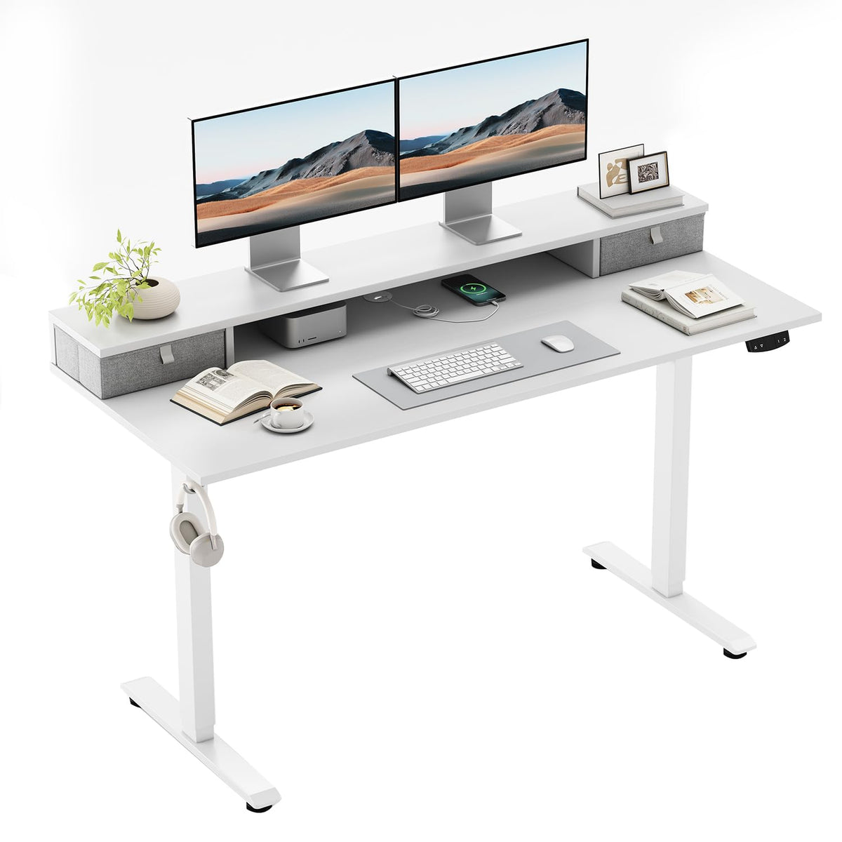 Klicelor Electric Height Adjustable Desk, with 2 Fabric Drawers, 120x60cm