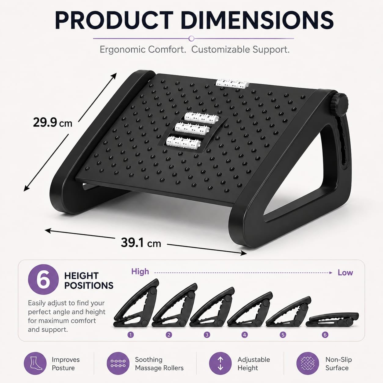 FootRest Under Desk- Adjustable Ergonomic Foot Stool with Massage Surface-Footrest for Office & Home-Desk Foot Rest for Foot Support-Leg Rest
