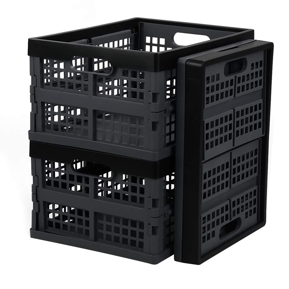Leendines 3 Packs 15 Liter Folding Storage Crate, Collapsible Plastic Basket
