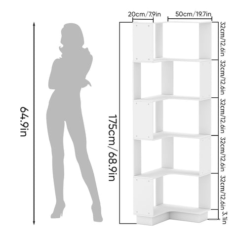 uyoyous 5-Tier Corner Bookcase Unit, Freestanding Book Organiser Stand, Book Storage Cabinet, Bookshelf Display, Book Rack Credenza,
