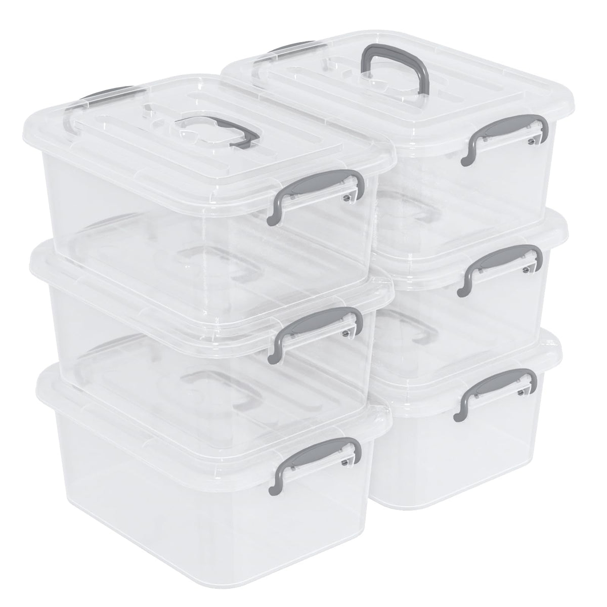 Xyskin 6 Packs 8 L Latching Box with Handles, Plastic Storage Bin with Lids, Clear Storage Organizer Box