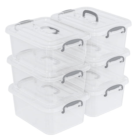 Xyskin 6 Packs 8 L Latching Box with Handles, Plastic Storage Bin with Lids, Clear Storage Organizer Box