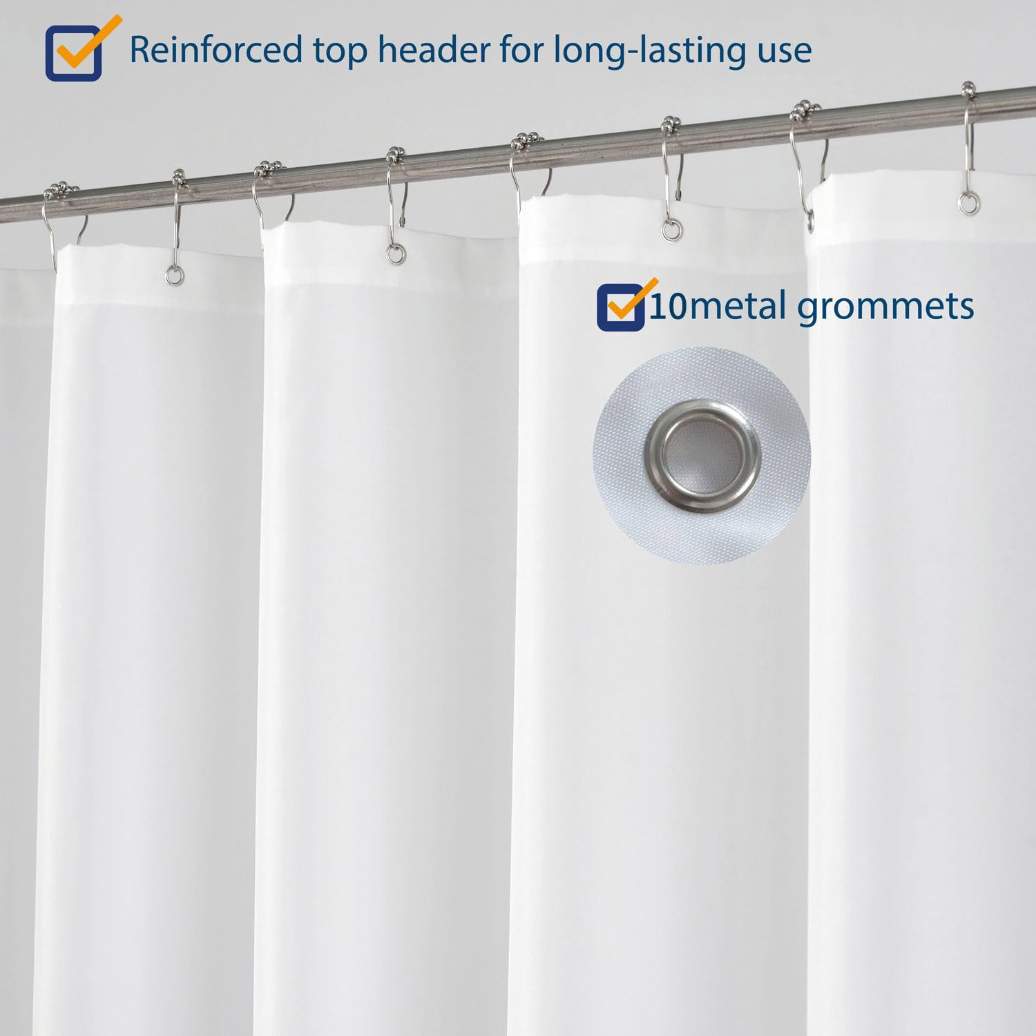 N&Y HOME Extra Long Fabric Shower Curtain, Size 54 x 80 Inch, Hotel Quality, Washable, White Bathroom Curtain with Grommets, 54 x 80 Inches