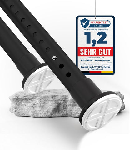 MEISENBERG Shower Curtain Pole Matte Black, Tension Rods for Curtains 360-410 cm - Ø 32 mm Diameter, Extra Long Tension Rod - for Wide Windows