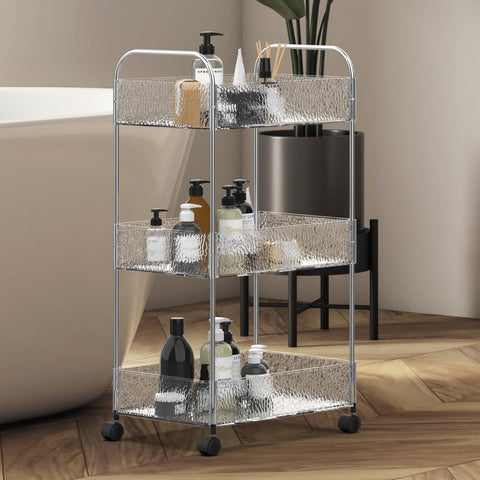 CraftGenes 3-Tier Slim Storage Trolley on Wheels, 36x20x71cm Bathroom Storage Cart with Lockable Wheels