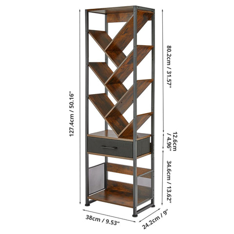 ruboka Tree Bookshelf with Side Table, Tall Bookcase with Storage Cabinet, Floor Standing Modern Narrow Bookshelves Organizer for Bedroom/Living