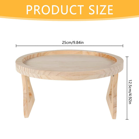 wellrun Natural Pine Wood Sofa Armrest Tray,Foldable Clip-On Side Tables for Couch,Portable Round Arm Table for Drinks Snacks Remote Books