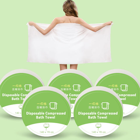 ERHAOG Compressed Towel Tablets - 140 * 70 cm Compressed Bath Towel, 5 Psc Large Disposable Bath Towels for Travel