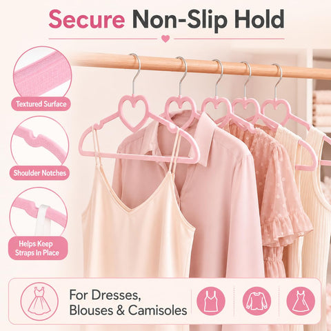 IMIKEYA 20 Pack Pink Heart Clothes Hangers: Non-Slip Plastic Coat Hangers for Adult and Children Slim Space Saving Racks for Shirt Dress Trousers